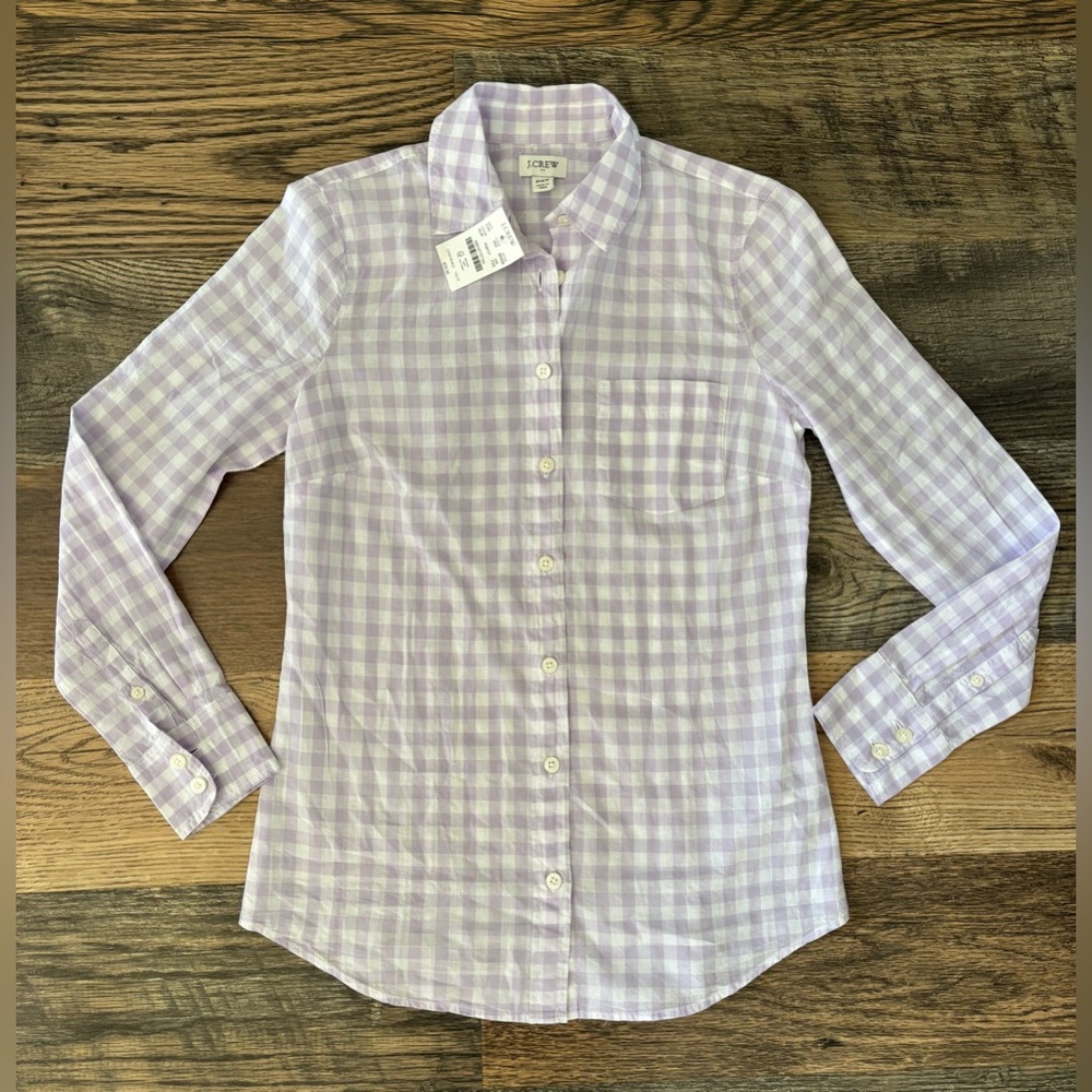 J Crew Gingham Lightweight Cotton Signature Fit Lilac Button Down Top XSP Casual